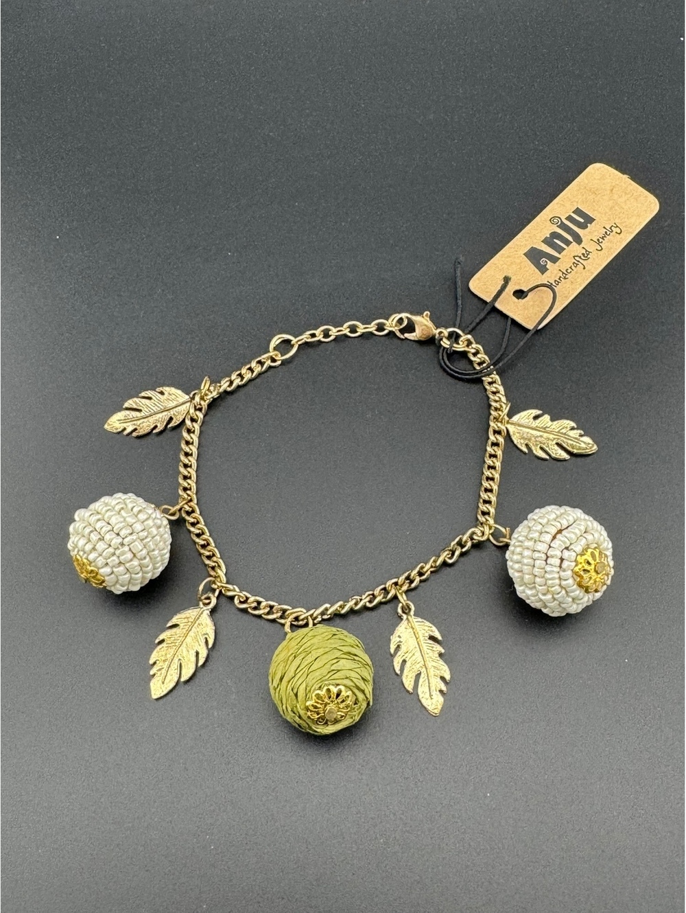 Sachi Calming Sage Collection Bracelet - Sphere, Leaf Charms